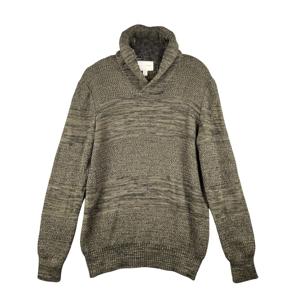 Sun Stone Shawl Collar Pullover Sweater Mens Medium Simple Sage Green Knit NWT